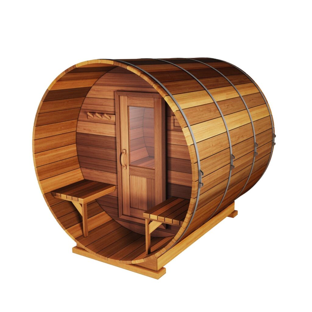 Interior of R3X Premium Outdoor Sauna with 4-person cedar bench seating