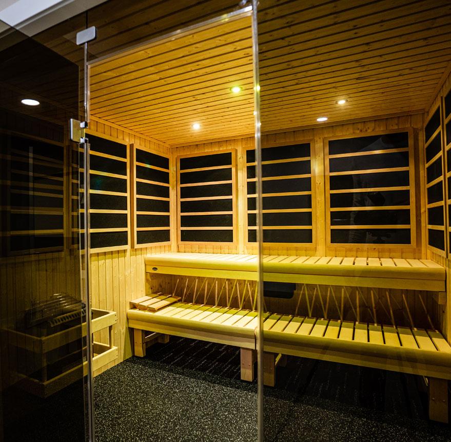Interior seating area of R3X Premium Indoor Sauna